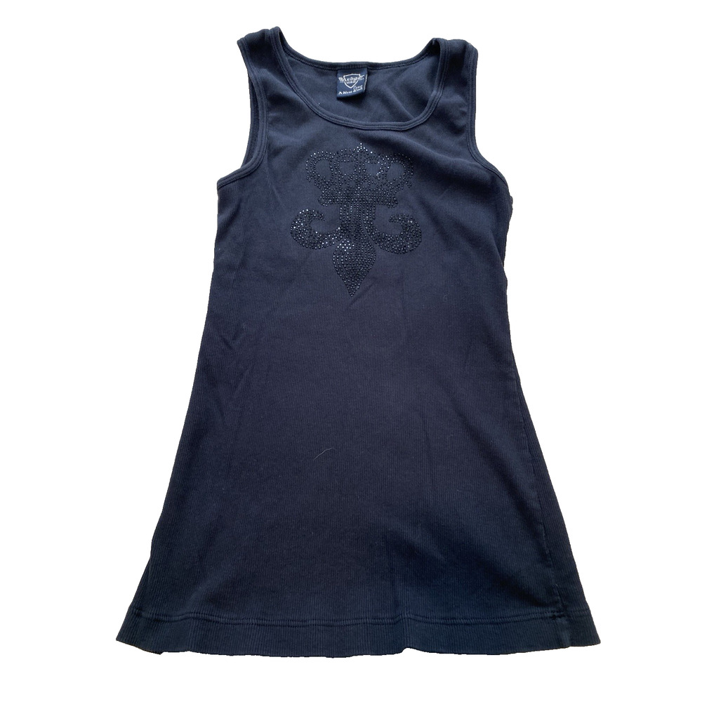 Vtg Y2K Sledge USA Black Ribbed Jeweled Tank Top Size XS Grunge Whimsigoth Goth